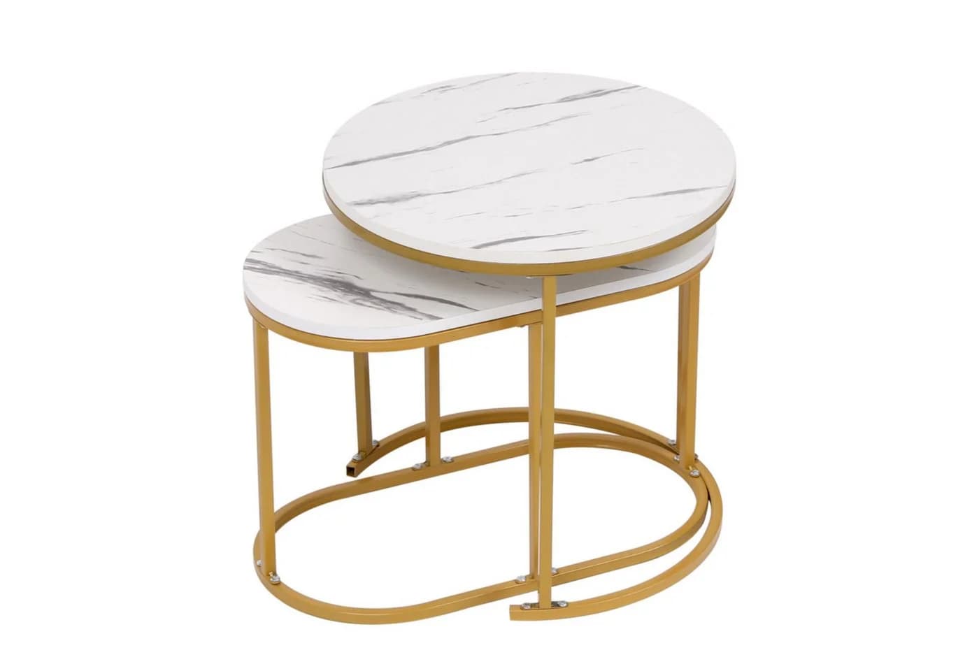 Happy Home 2er Set Satztisch Marmor Weiß Dekor mit Metallgestell Gold - Bild 3