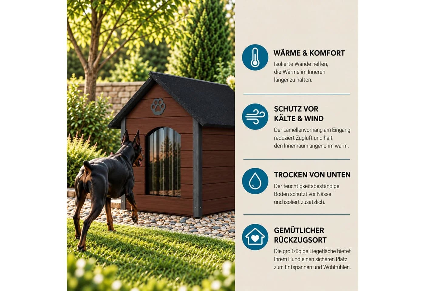 QLS Hundehütte XL 104x74cm isoliert mit Wärmeschutzvorhang - Bild 3