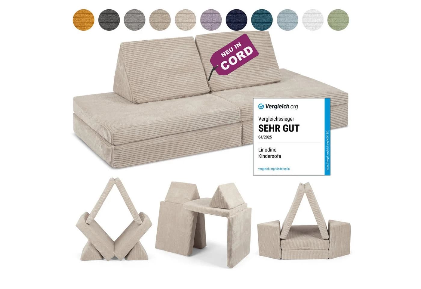Linodino Kindersofa Spielsofa Beige Schaumstoff Modulares Design - Bild 2