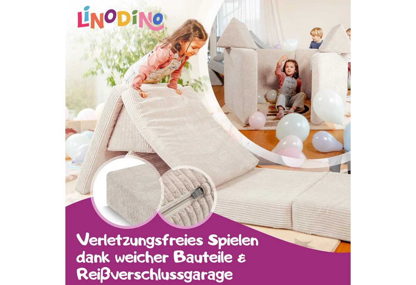 Linodino Kindersofa Spielsofa Beige Schaumstoff Modulares Design - Bild 3