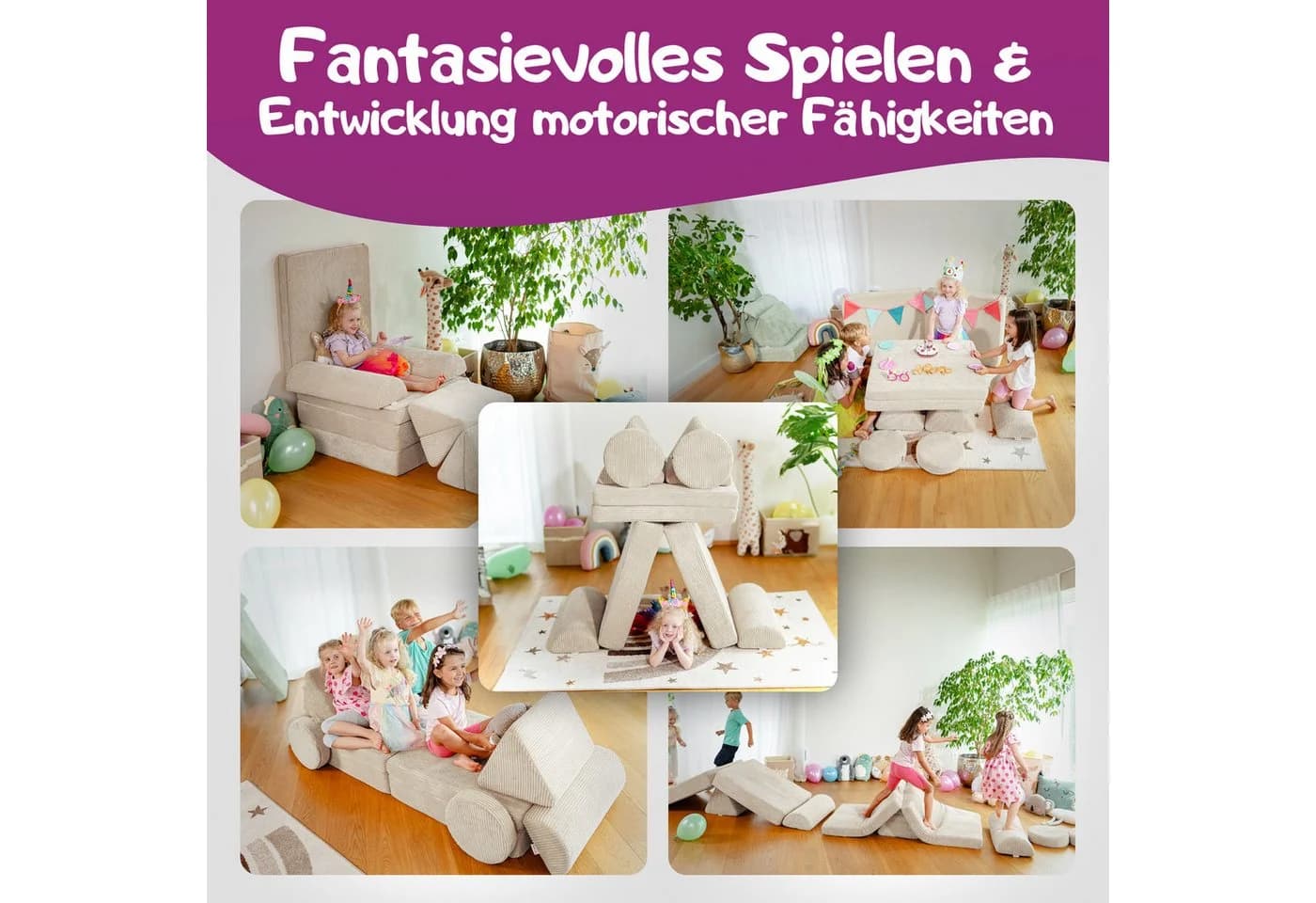 Linodino Spielsofa Fantasiewelt Beige Schaumstoff Stapelsteine Kindersofa