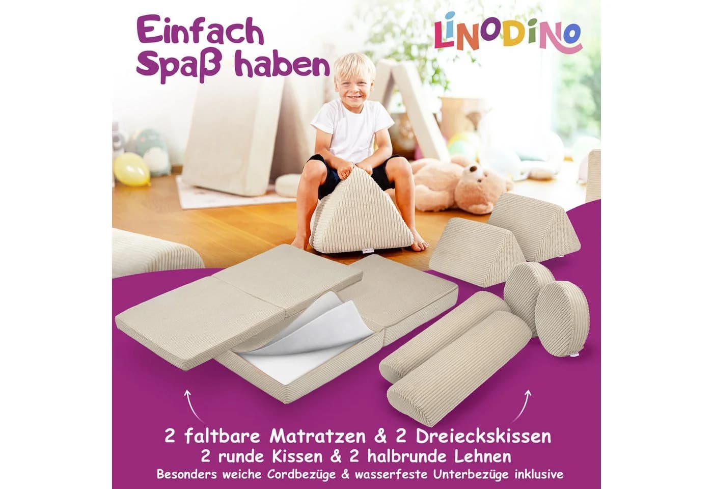 Linodino Spielsofa Fantasiewelt Beige Schaumstoff Stapelsteine Kindersofa - Bild 4