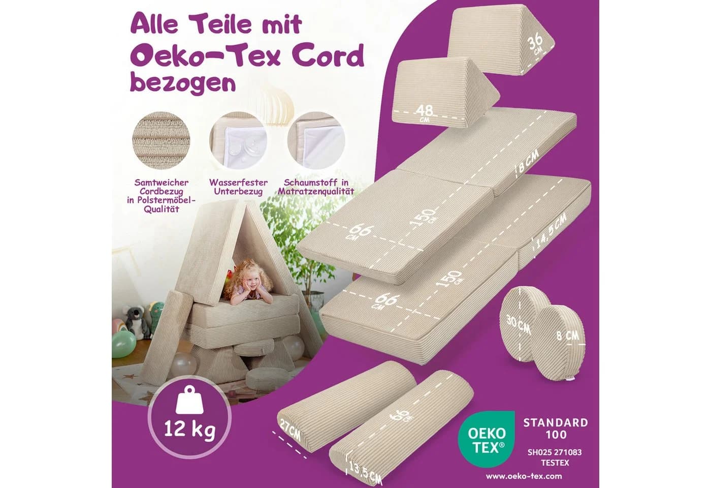Linodino Spielsofa Fantasiewelt Beige Schaumstoff Stapelsteine Kindersofa - Bild 5