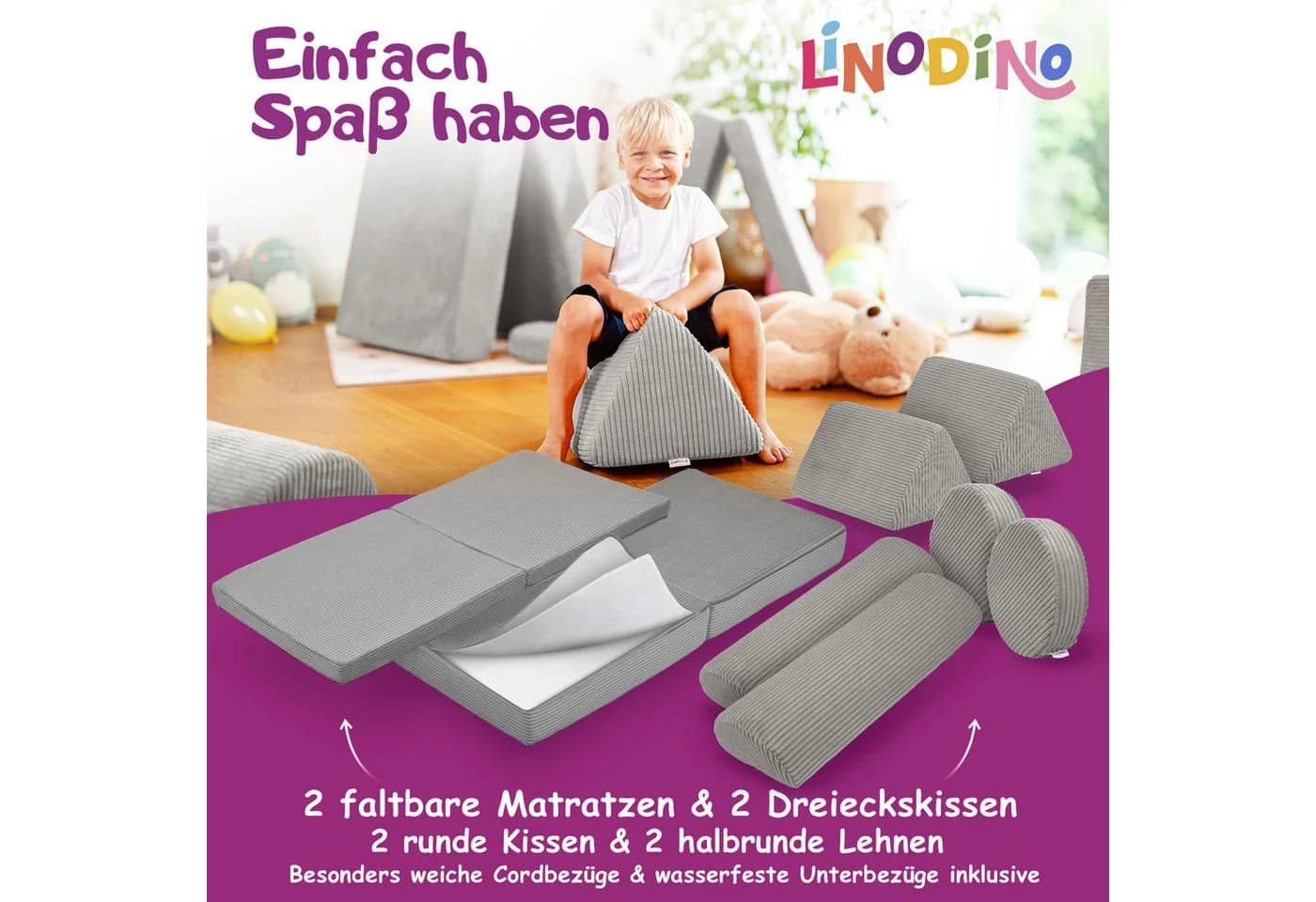 Linodino Spielsofa Fantasiewelt Grau Schaumstoff Kindersofa - Bild 4