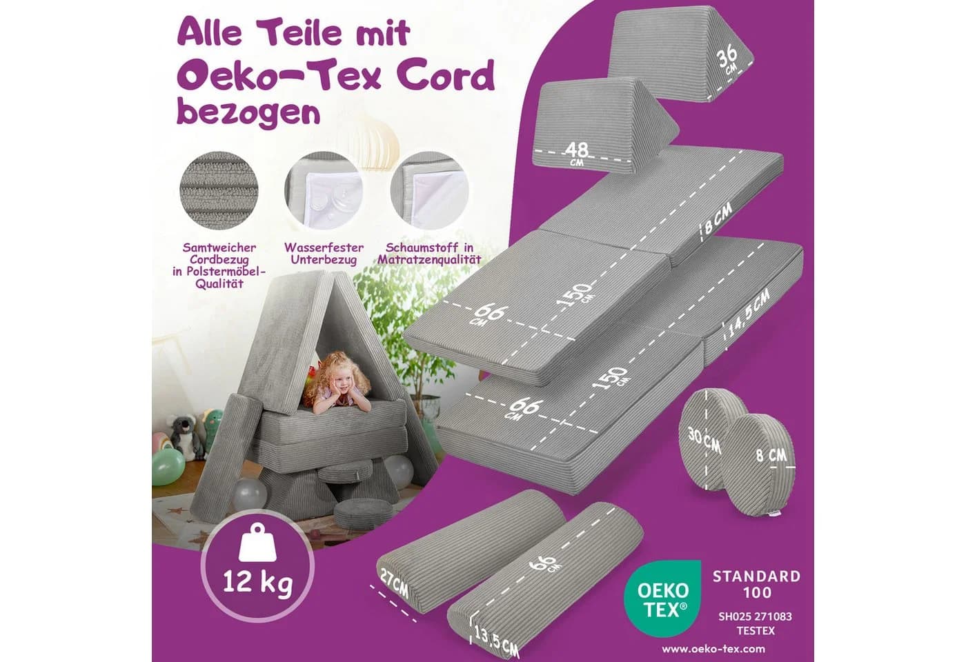 Linodino Spielsofa Fantasiewelt Grau Schaumstoff Kindersofa - Bild 5
