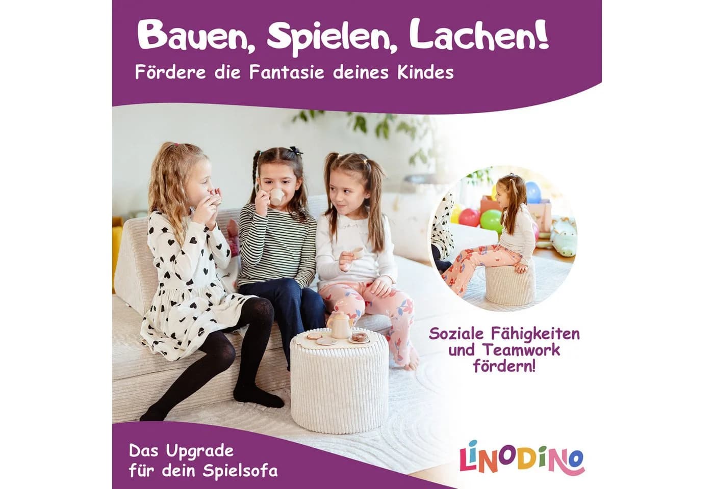 Linodino Knuffelpouf Kindersofa Add-on Violett - Bild 3