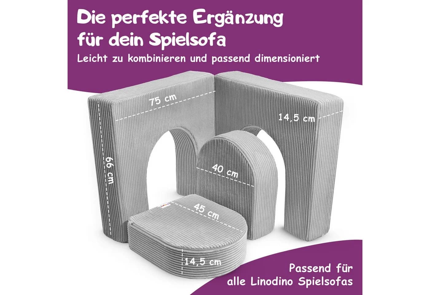 Linodino Kindersofa Magisches Tor Grau Spielsofa Add-on mit Bögen - Bild 2