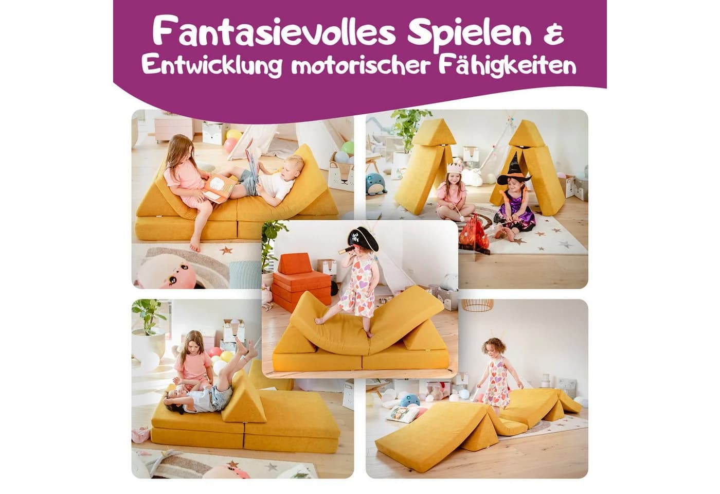 Linodino Spielsofa Kinder Chenille Bezug Gelb