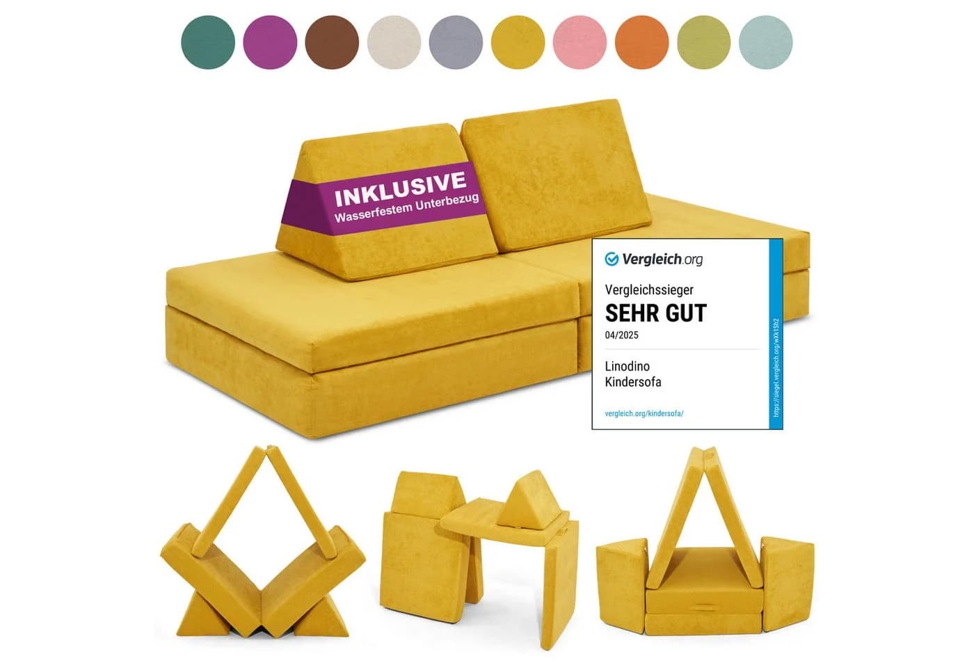 Linodino Spielsofa Kinder Chenille Bezug Gelb - Bild 2