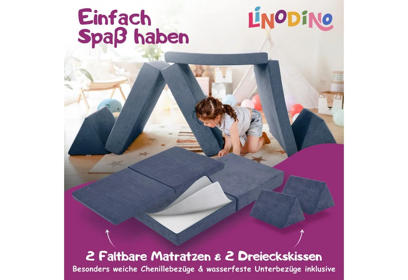 Linodino Spielsofa Abenteuerplatz Blau Chenille Bezug - Bild 4