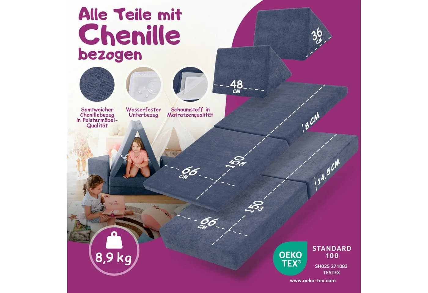 Linodino Spielsofa Abenteuerplatz Blau Chenille Bezug - Bild 5
