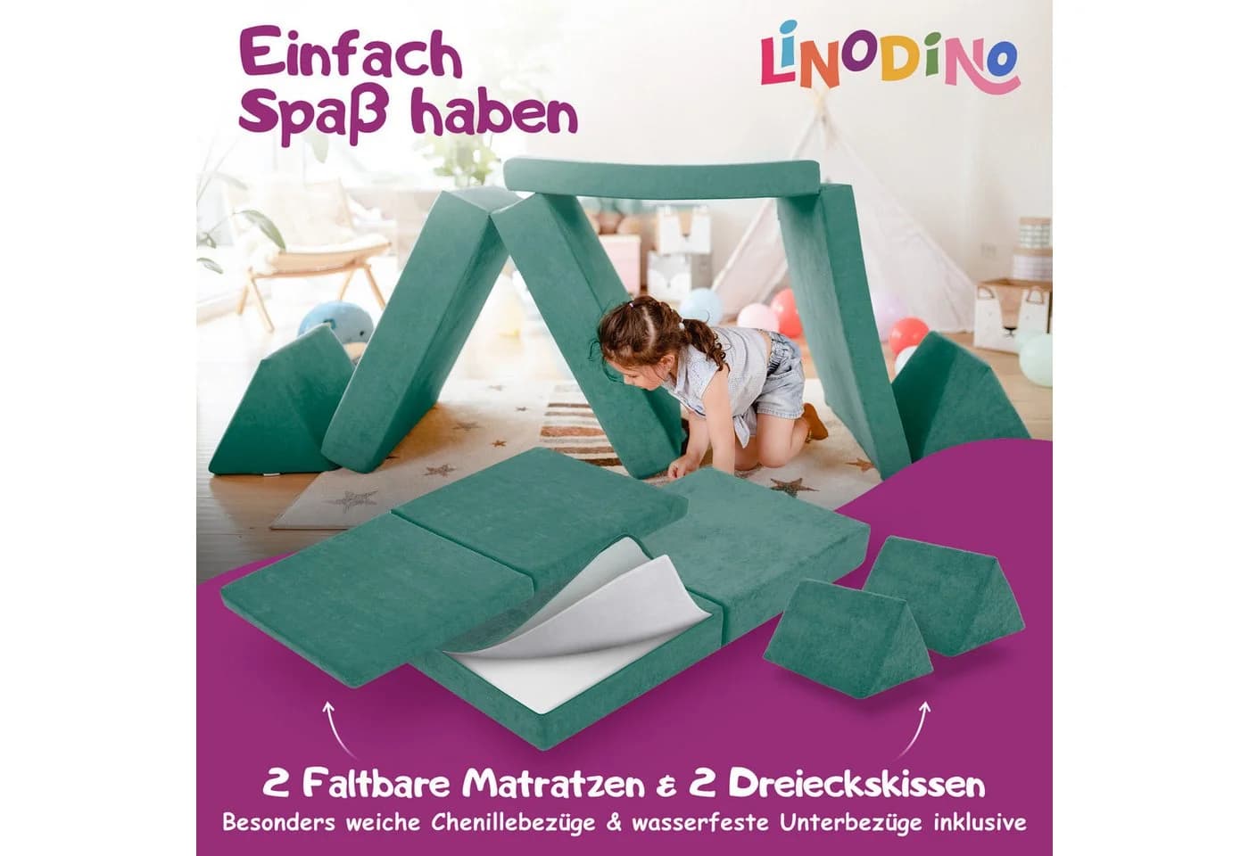 Linodino Spielsofa Abenteuerplatz Grün Chenille Bezug - Bild 4