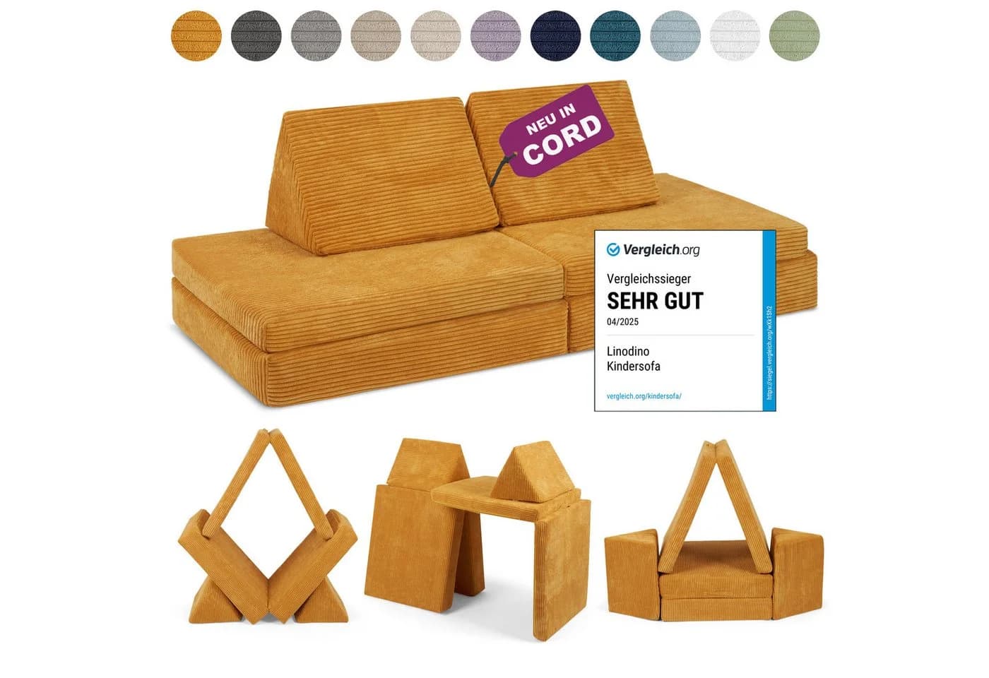 Linodino Kindersofa Spielsofa Gelb Cord-Bezug - Bild 2