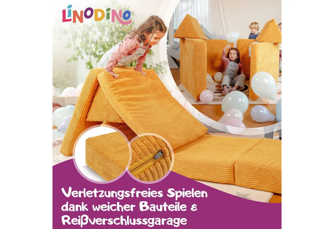 Linodino Kindersofa Spielsofa Gelb Cord-Bezug - Bild 3