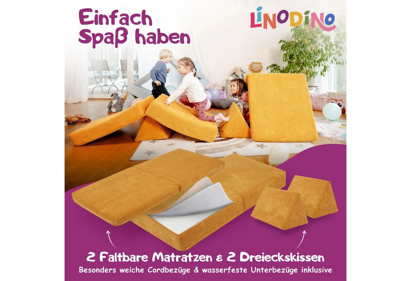 Linodino Kindersofa Spielsofa Gelb Cord-Bezug - Bild 4