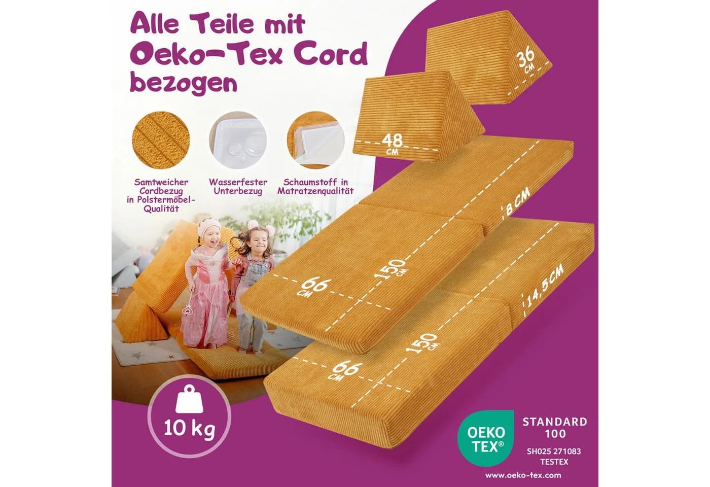 Linodino Kindersofa Spielsofa Gelb Cord-Bezug - Bild 5