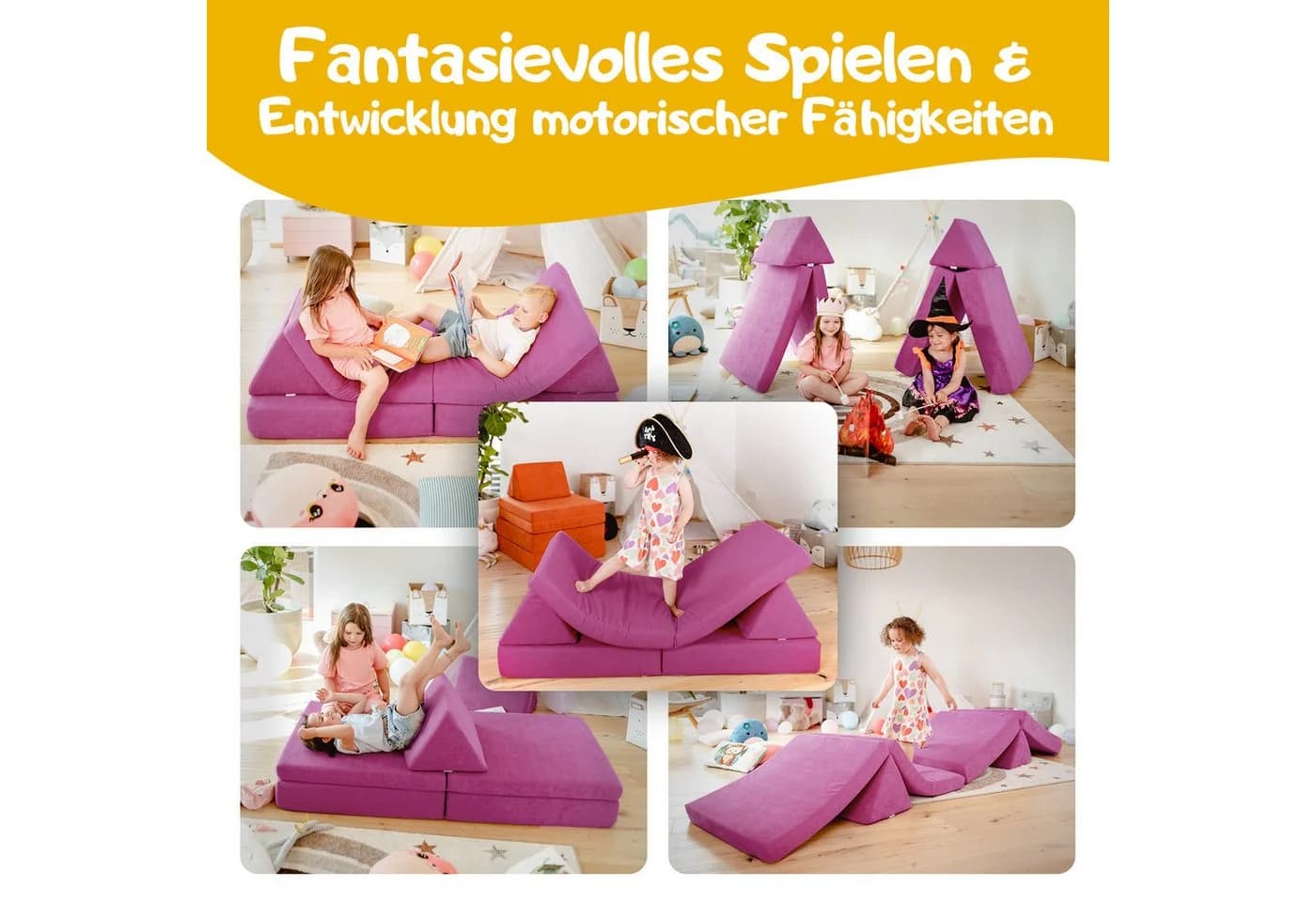 Linodino Spielsofa Kinderlila Chenille Schaumstoff