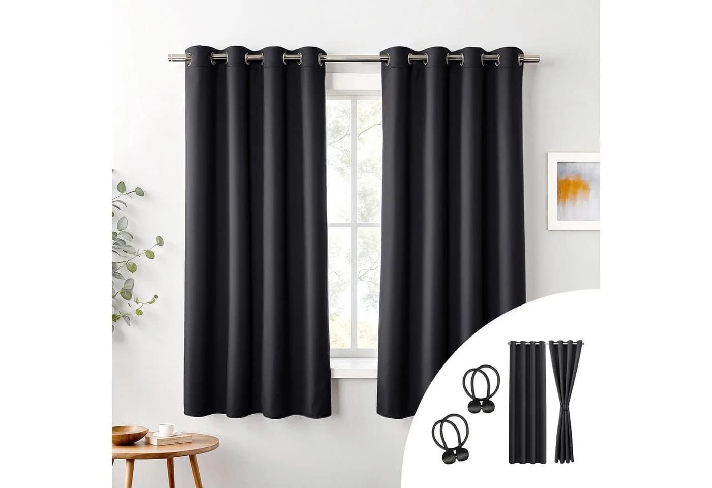 Cozyor Verdunkelungsvorhang 2er-Set Schwarz Thermoisolierend mit Magnethalter - Bild 2