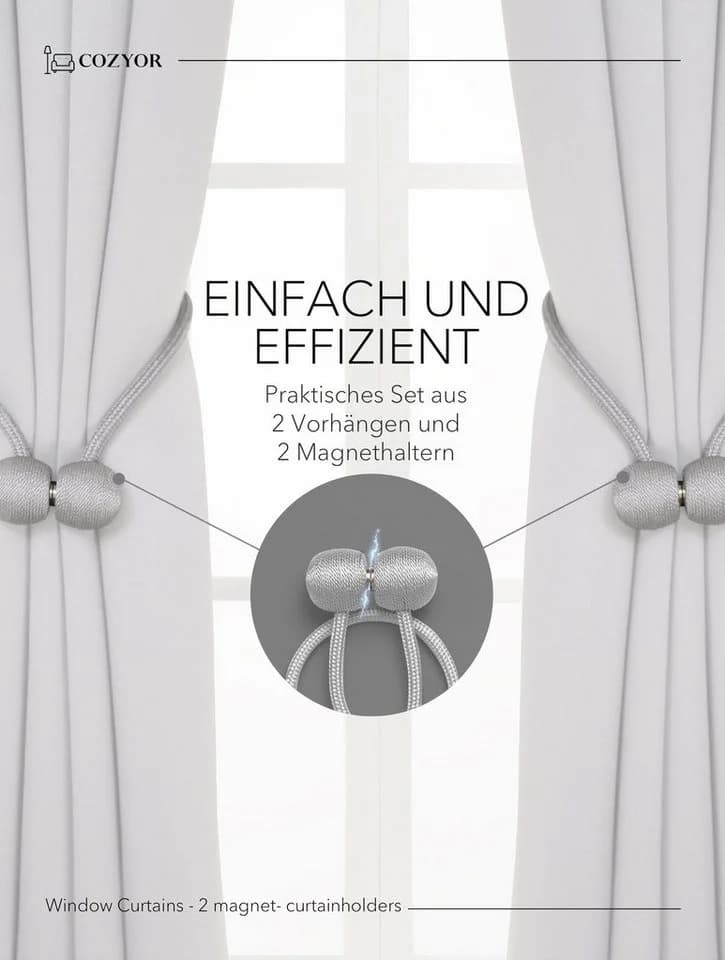 Cozyor Vorhang Set Weiß 2er mit Raffhaltern Ösen blickdicht - Bild 3