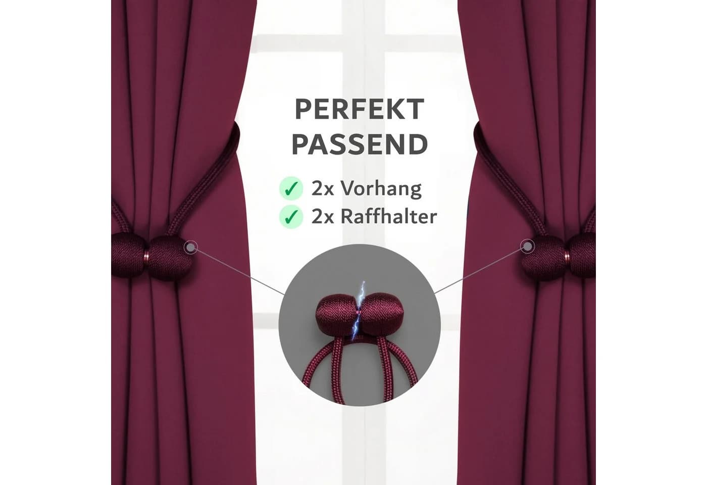 Cozyor Verdunkelungsvorhang 2er-Set Bordeaux Mikrofaser mit Magnethalter