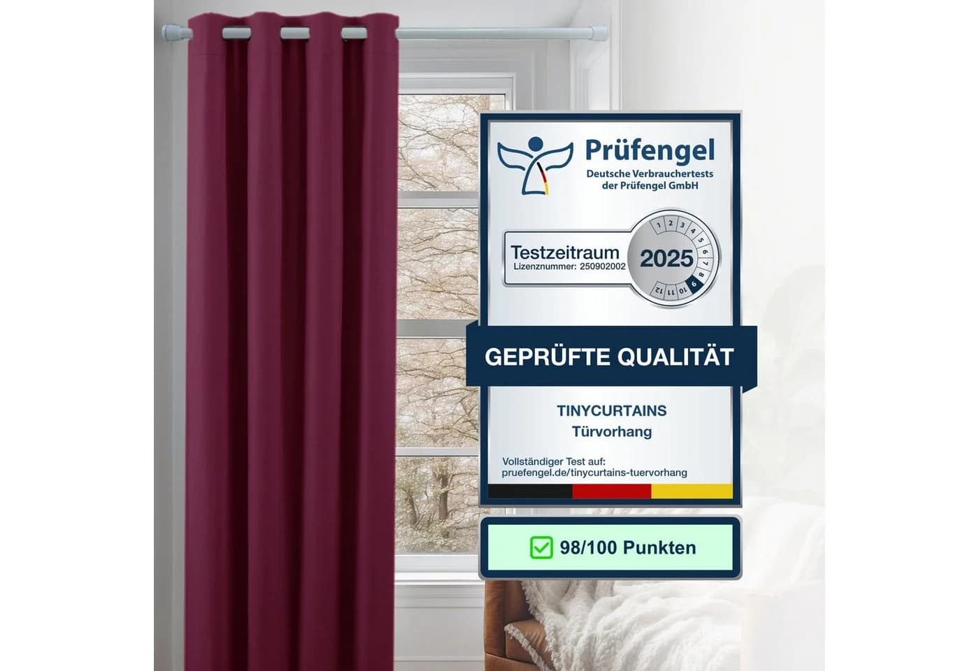 Cozyor Verdunkelungsvorhang 2er-Set Bordeaux Mikrofaser mit Magnethalter - Bild 3