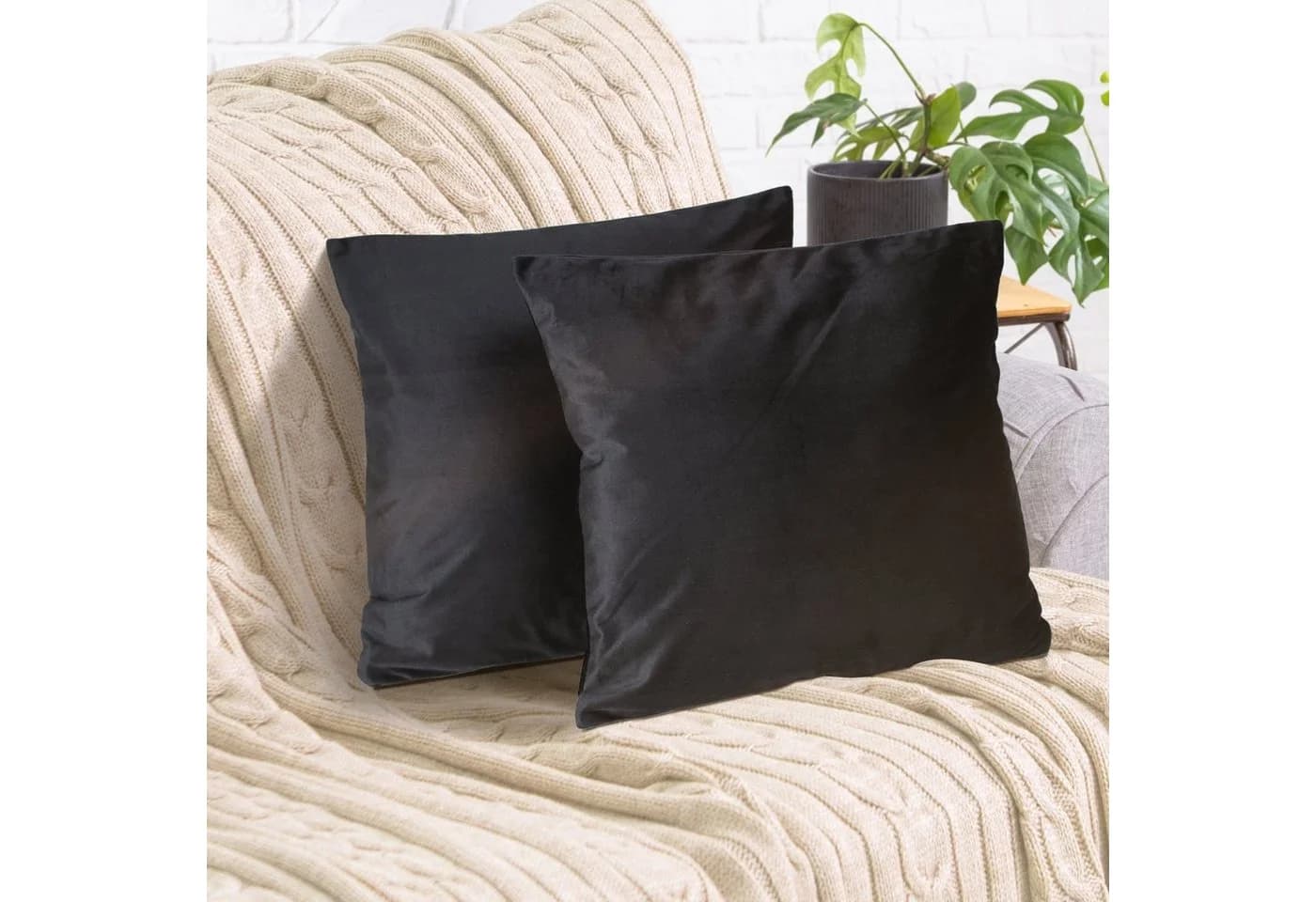 Cozyor Kissenbezug Samt Schwarz 40x40 cm 2er Set mit Reißverschluss - Bild 2