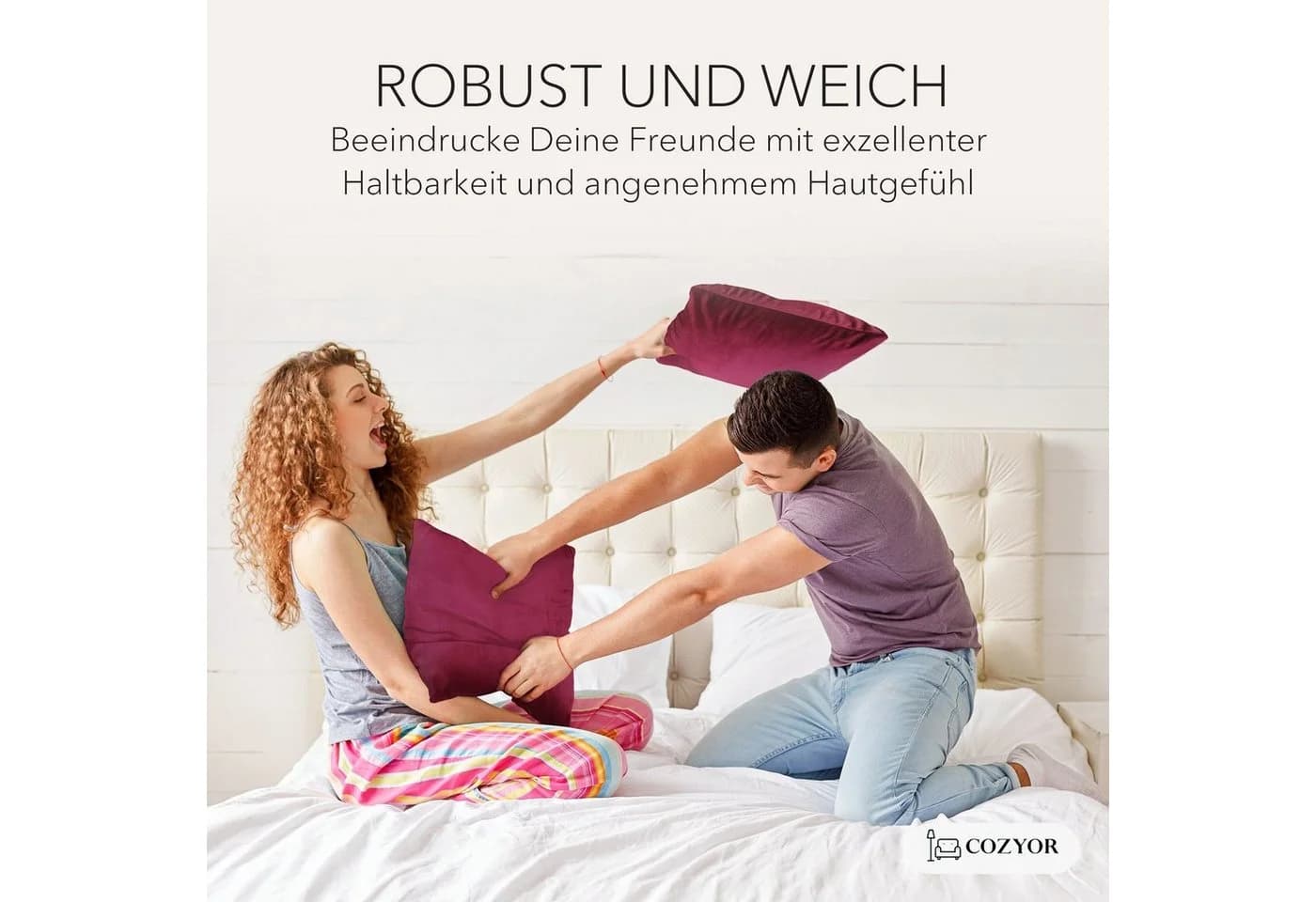 Cozyor Samt Kissenbezug Bordeaux Rot 40x40 cm mit Reißverschluss - Bild 4