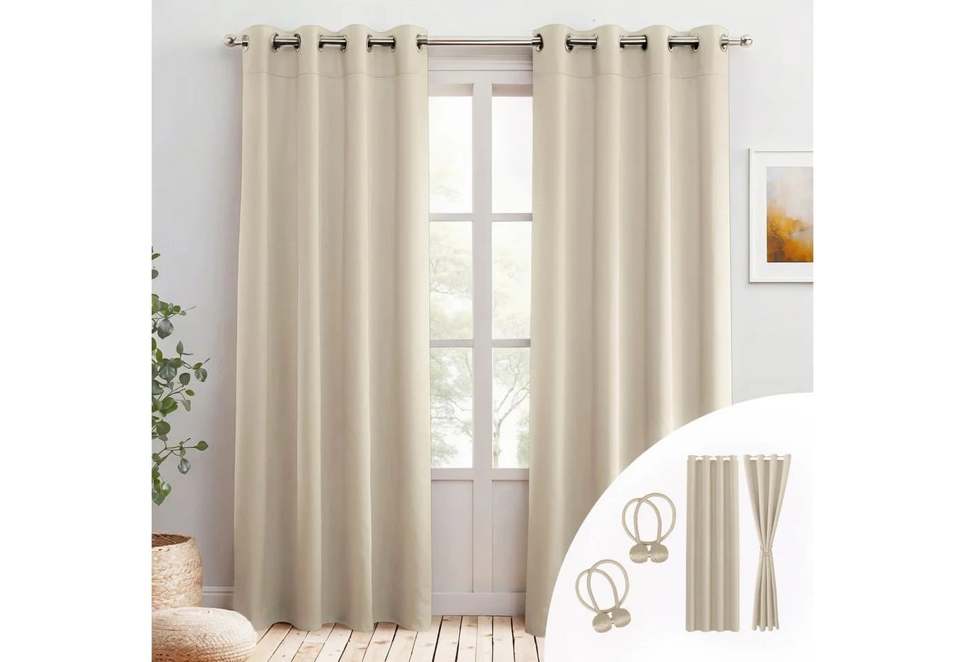 Cozyor Verdunkelungsvorhang 2er-Set Beige mit Magnethalter - Bild 2