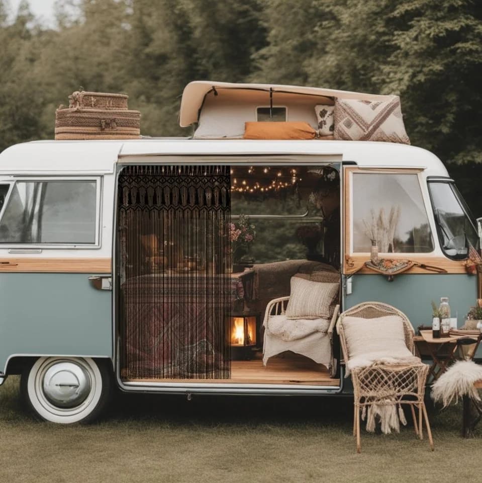 Cozyor Makramee Vorhang Schwarz Boho Raumteiler mit Stange - Bild 3