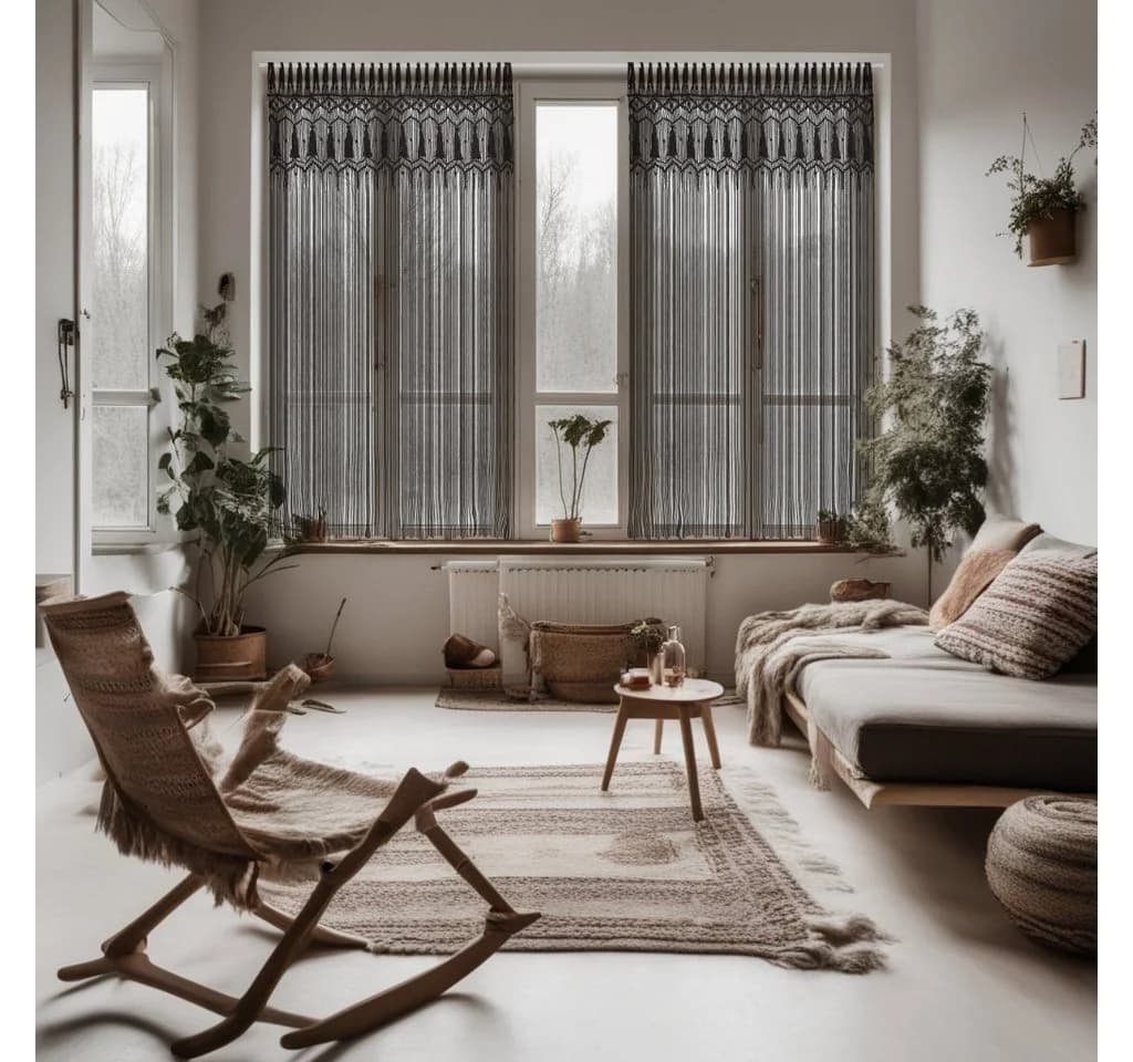 Cozyor Makramee Vorhang Schwarz Boho Raumteiler mit Stange - Bild 5