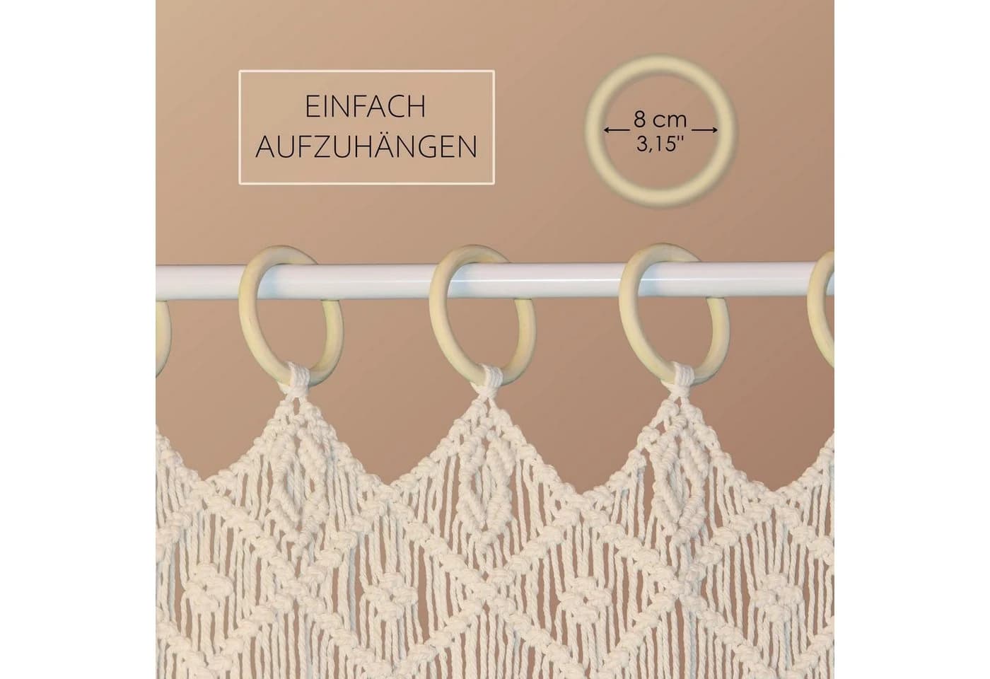 Cozyor Makrameevorhang Beige Boho Handgemacht mit Stange - Bild 4