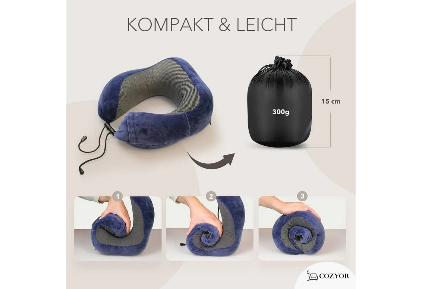 Cozyor Nackenkissen Memory Schaum Dunkelblau mit Tasche - Bild 5