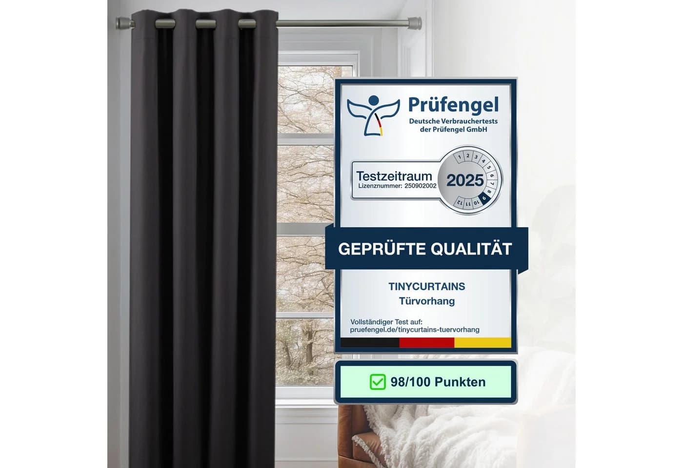 tinycurtains Türvorhang mit Stange Silber 70-120 cm Thermo Vorhang Abdunkelnd Polyester Blickdicht Schwarz Eclipse - Bild 3
