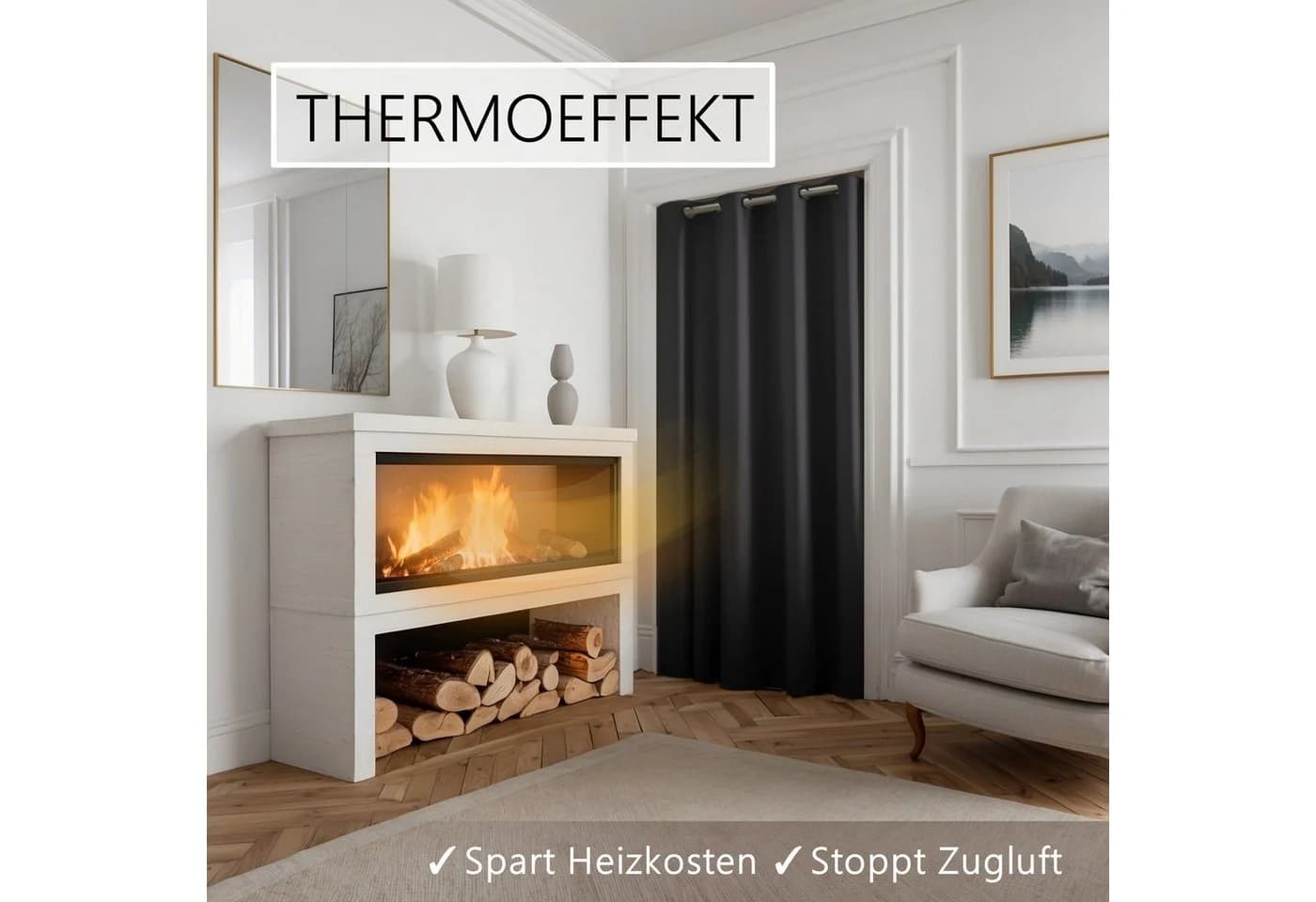 tinycurtains Türvorhang mit Stange Silber 70-120 cm Thermo Vorhang Abdunkelnd Polyester Blickdicht Schwarz Eclipse - Bild 4