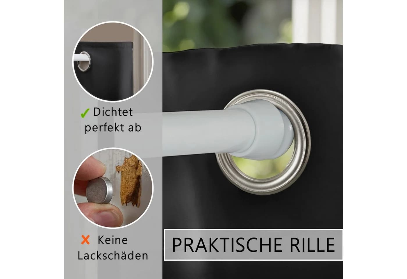 tinycurtains Türvorhang mit Stange weiß 70-120 cm Thermo Vorhang ohne Bohren, blickdicht, Polyester, verdunkelnd, Schwarz Eclipse - Bild 5