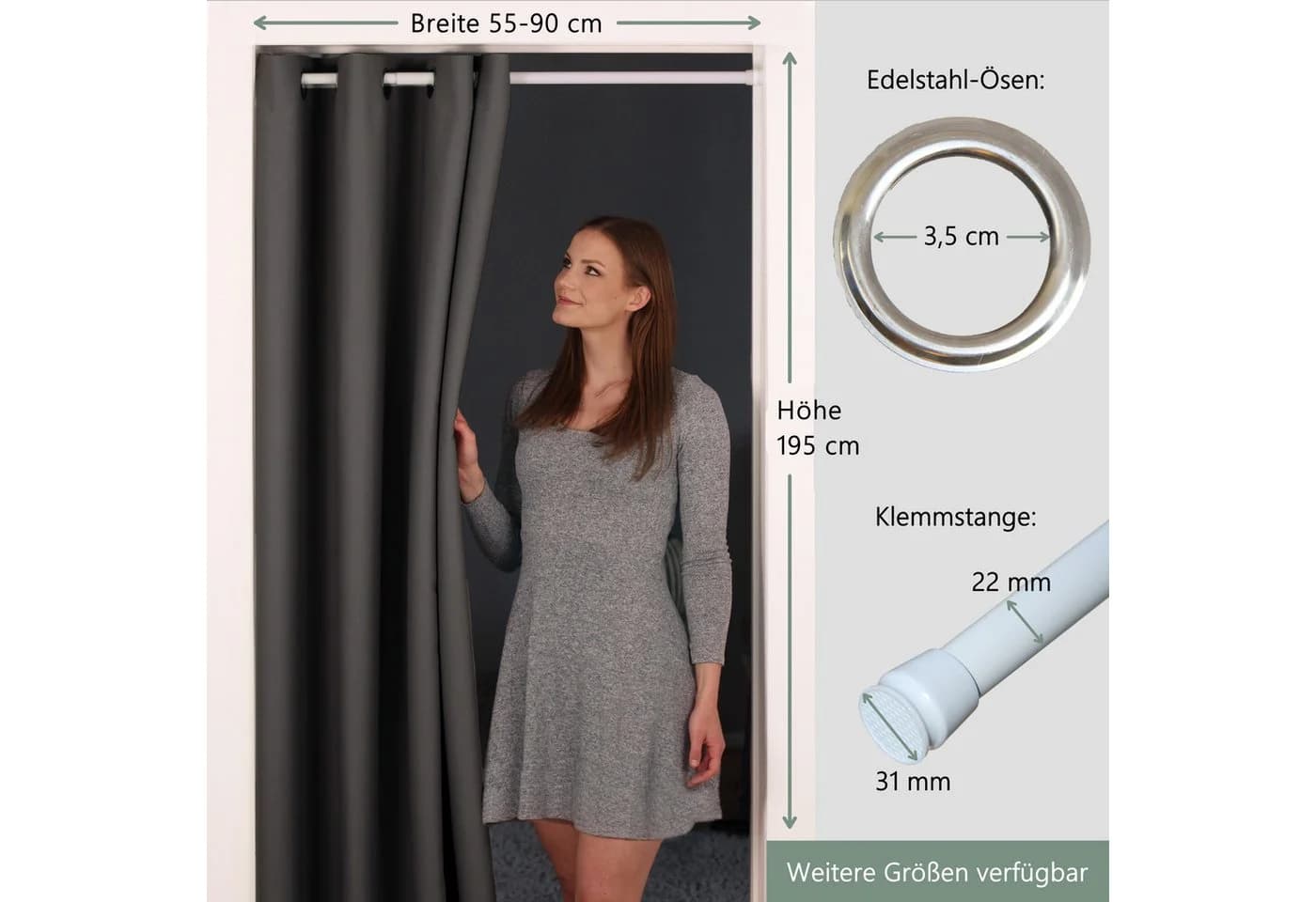 tinycurtains Türvorhang mit Stange Anthrazit Nebula