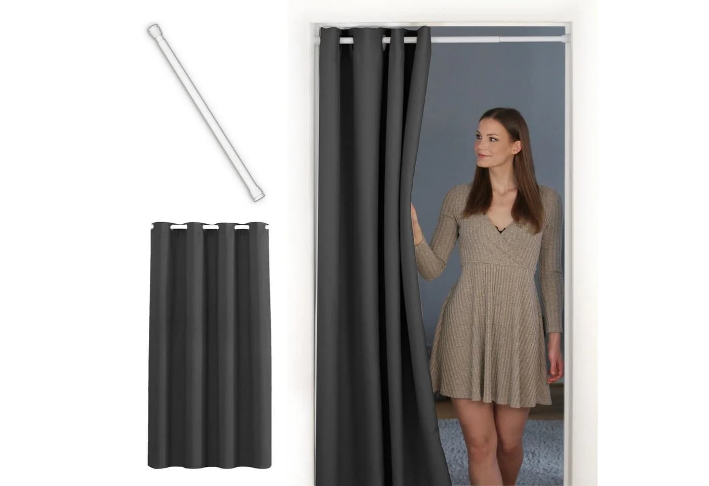 tinycurtains Türvorhang mit Stange Anthrazit Nebula - Bild 2