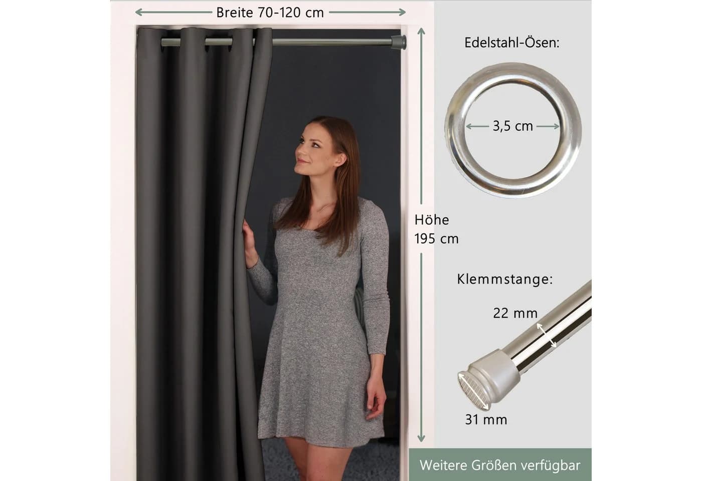 tinycurtains Türvorhang Anthrazit Nebula mit Stange