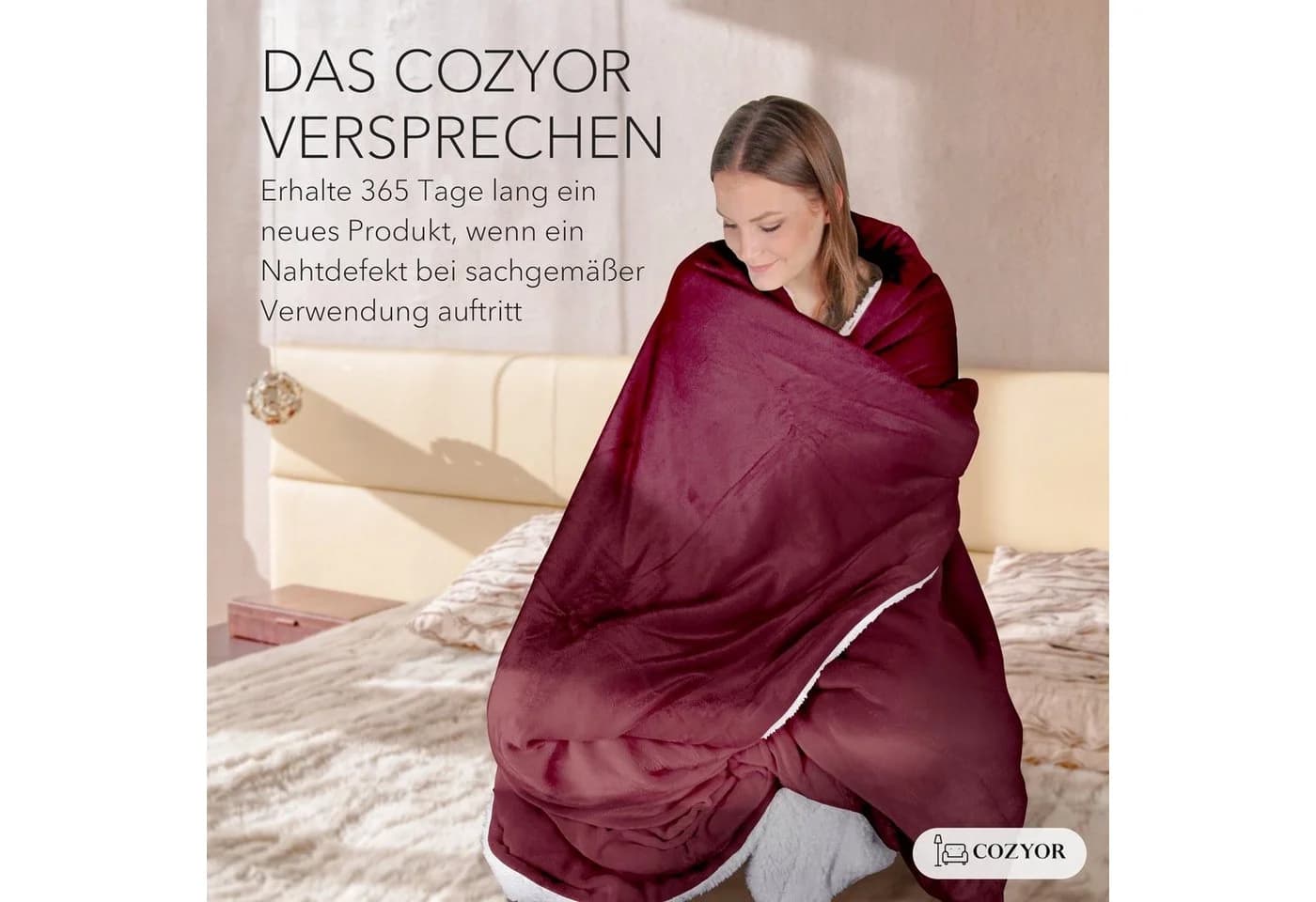 Cozyor Wohndecke XL Kuscheldecke Sherpa Bordeaux Rot - Bild 5