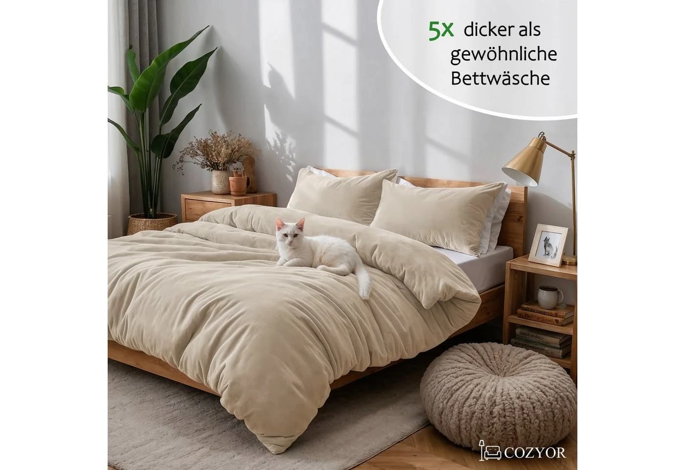 Cozyor Kuschelbettwäsche 3-teilig Beige Mikrofaser Flanell Teddy