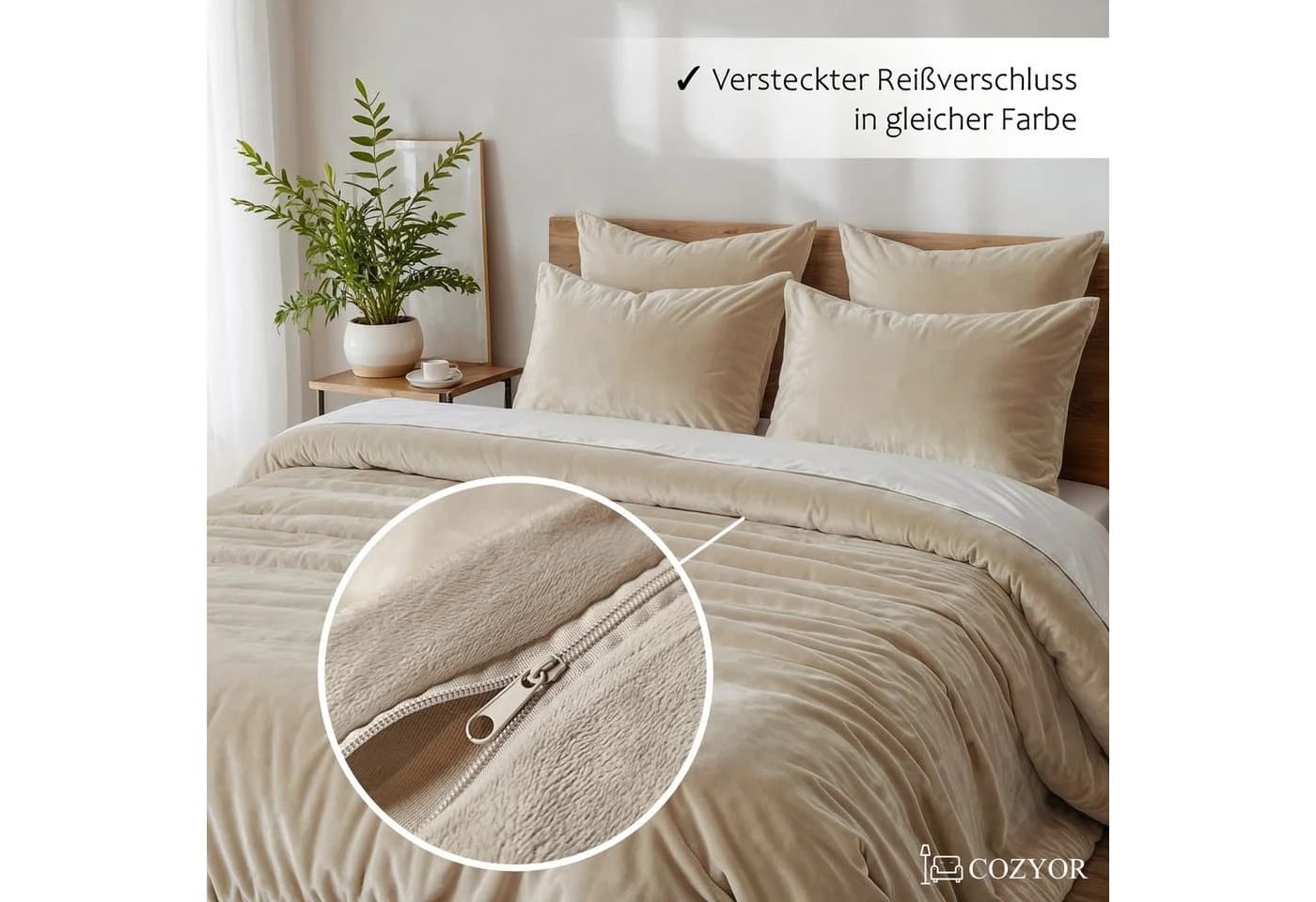 Cozyor Kuschelbettwäsche 3-teilig Beige Mikrofaser Flanell Teddy - Bild 4