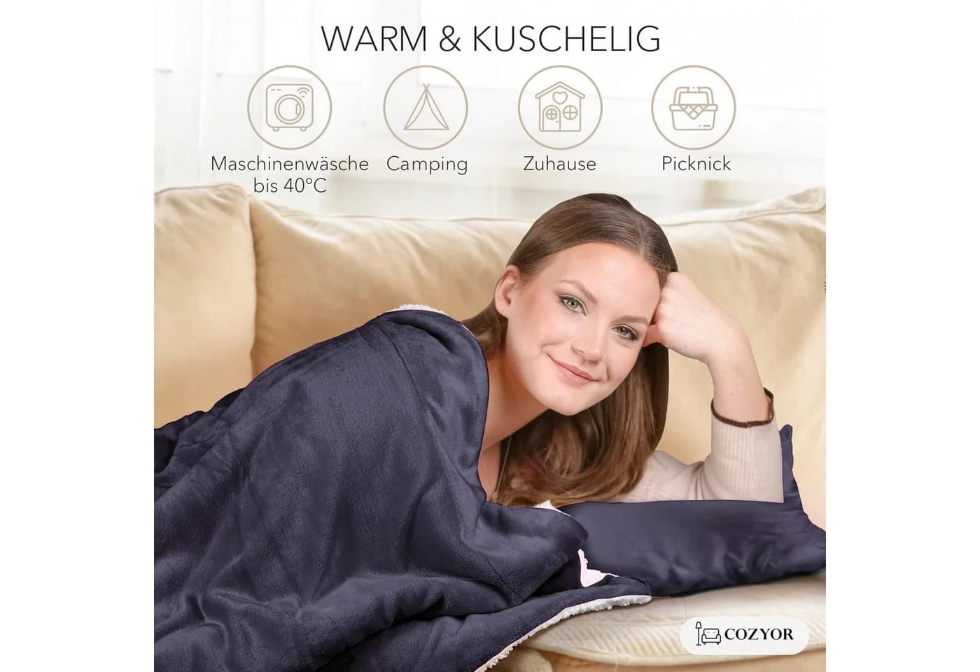 Cozyor Wohndecke Kuscheldecke XL warm Sherpa Anthrazit - Bild 3