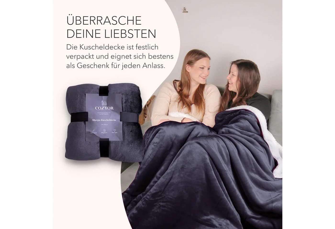 Cozyor Wohndecke Kuscheldecke XL warm Sherpa Anthrazit - Bild 5