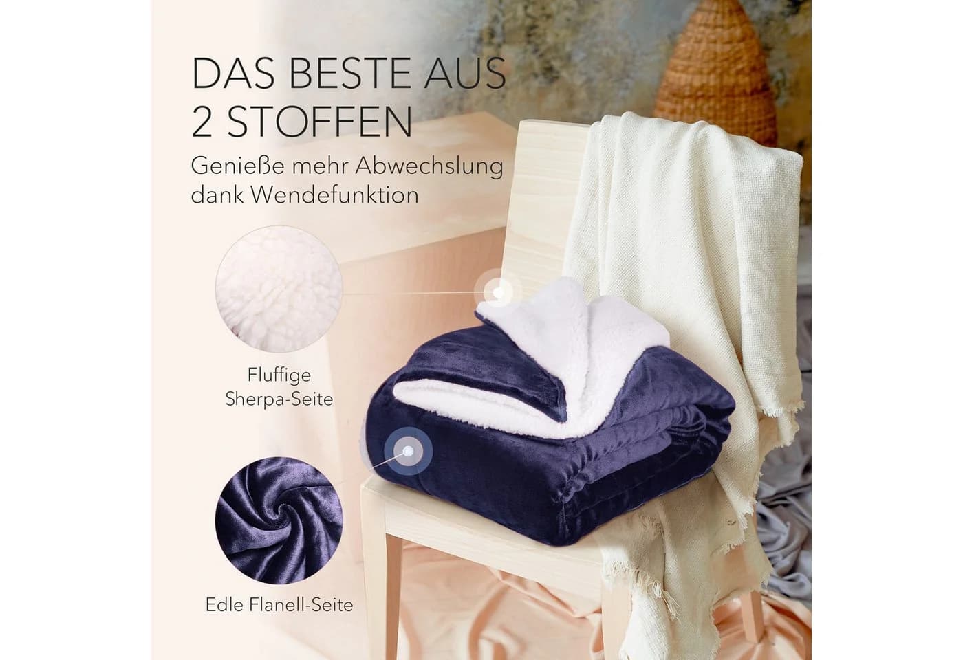 Cozyor Wohndecke Kuscheldecke XL warm Sherpa Dunkelblau