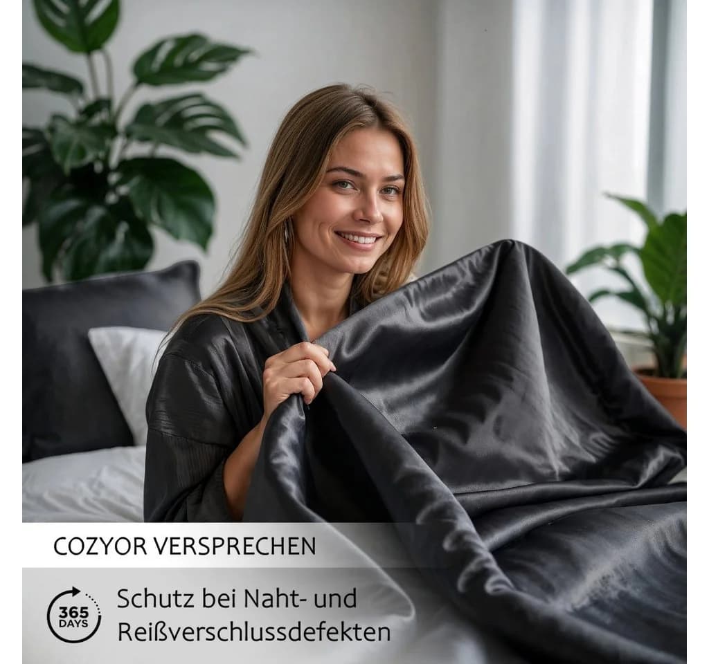 Cozyor Satin-Bettwäsche Schwarz 3-teilig mit Reißverschluss