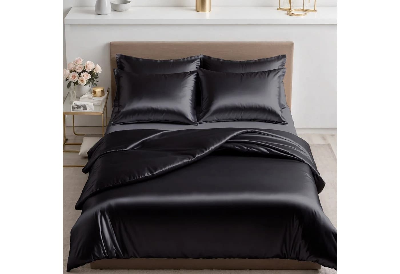 Cozyor Satin-Bettwäsche Schwarz 3-teilig mit Reißverschluss - Bild 2