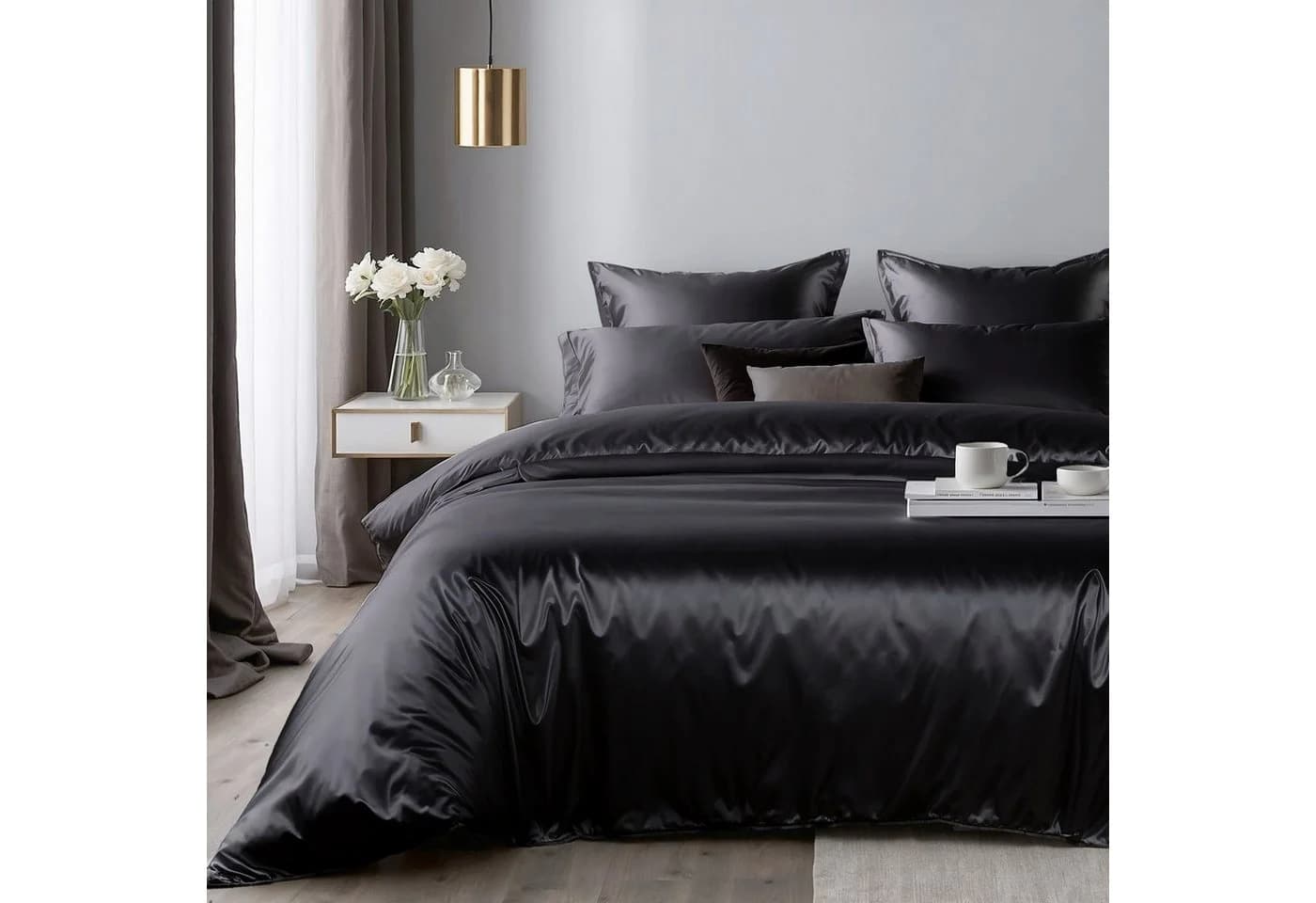 Cozyor Satin-Bettwäsche Schwarz 3-teilig mit Reißverschluss - Bild 5