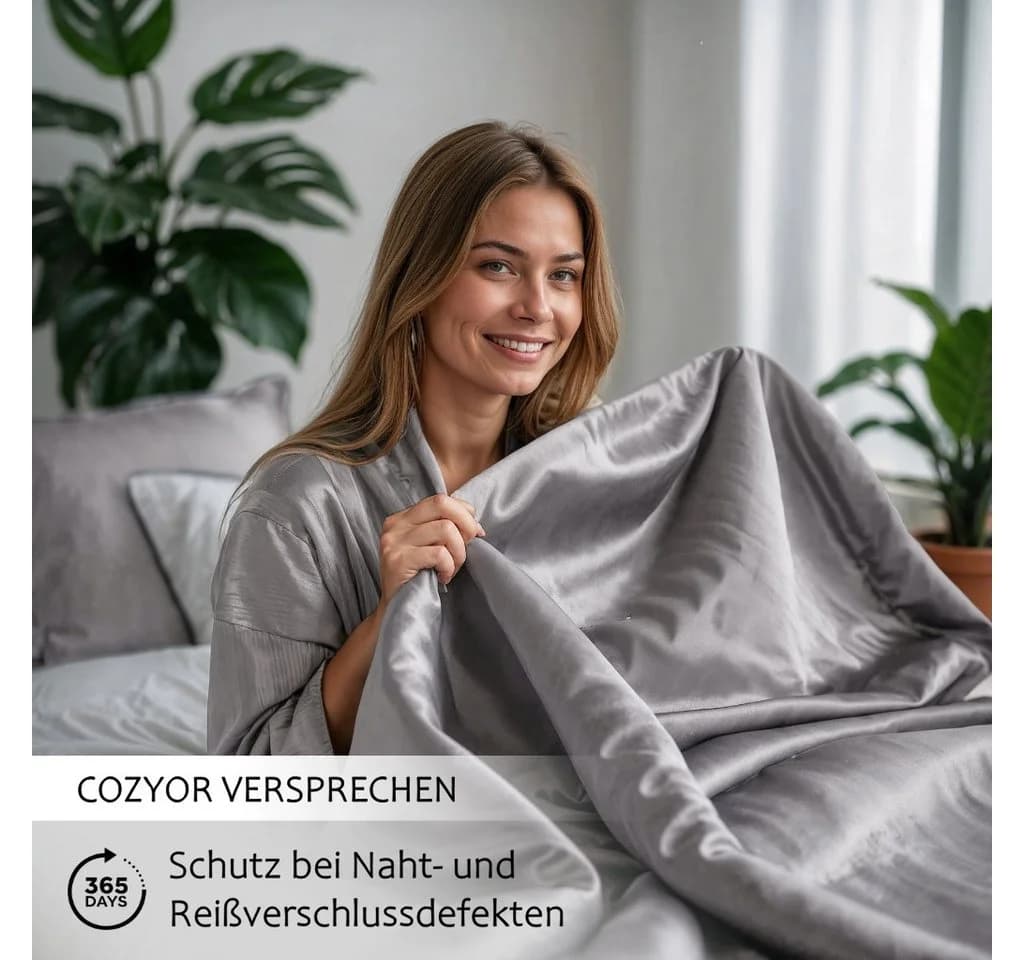 Cozyor Satin-Bettwäsche hellgrau 3-teilig mit Reißverschluss