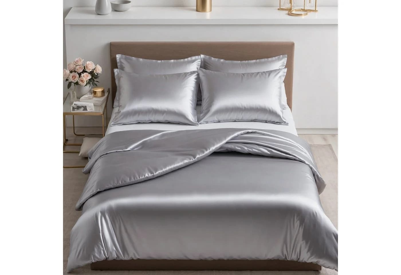 Cozyor Satin-Bettwäsche hellgrau 3-teilig mit Reißverschluss - Bild 2