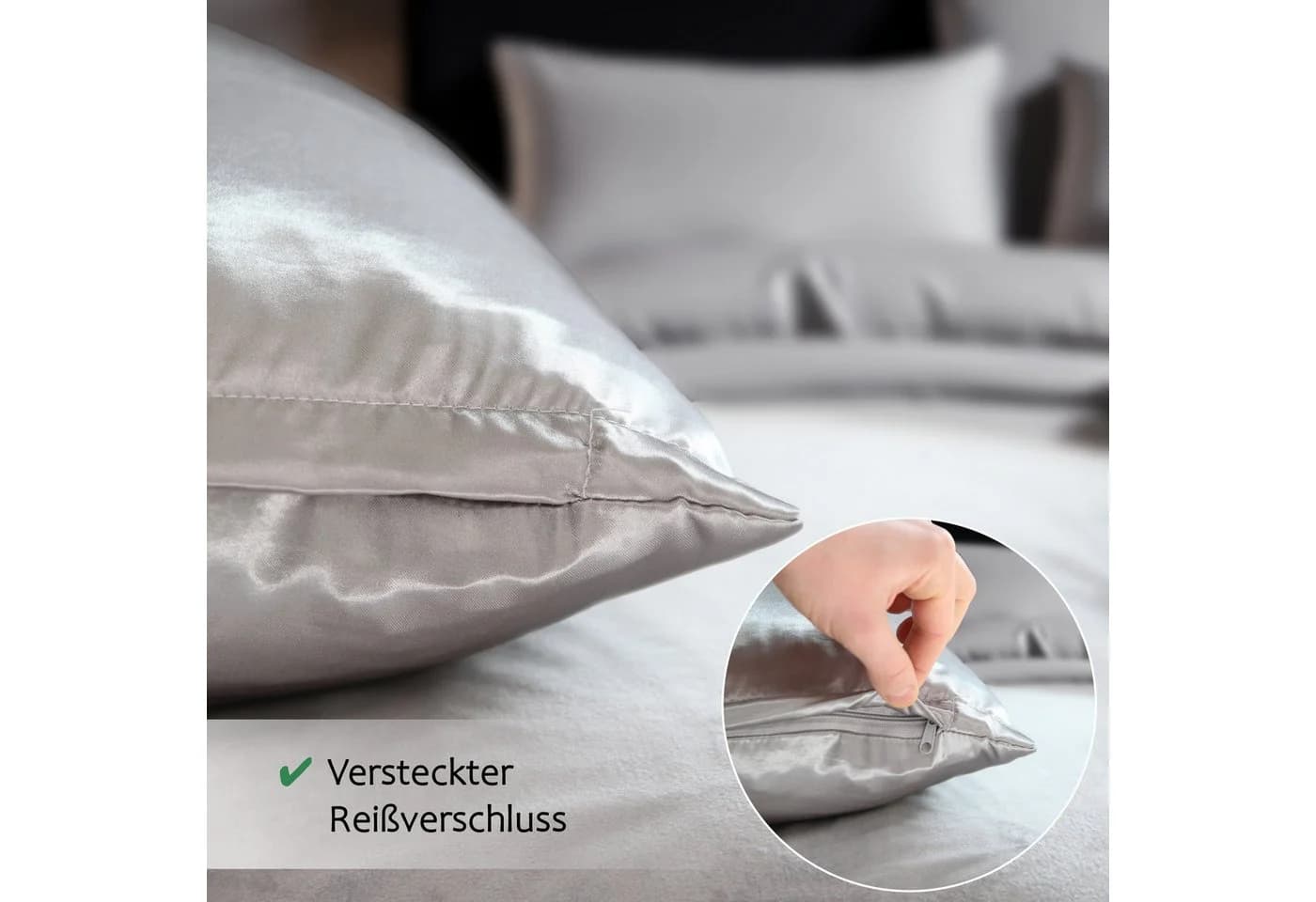 Cozyor Satin-Bettwäsche hellgrau 3-teilig mit Reißverschluss - Bild 3